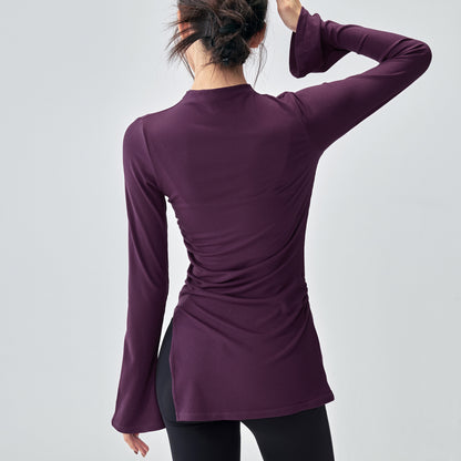 ボトルネック体型カバー ベルスリーブヨガ トップス 2396