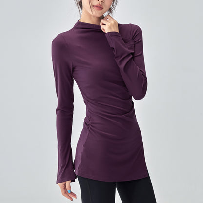 ボトルネック体型カバー ベルスリーブヨガ トップス 2396