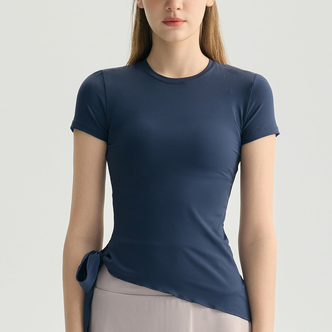 スポーツアシンメトリーレースアップジムウェアトップスTシャツ 2484