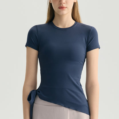 スポーツアシンメトリーレースアップジムウェアトップスTシャツ 2484