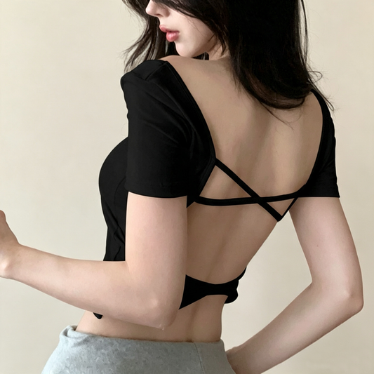 セクシーギャル風背中魅せカップ付き半袖Tシャツ 2545