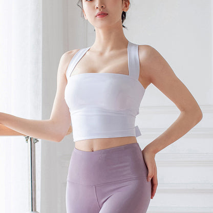 ヨガウェア紐付き伸縮フィットネスウェア美背カップ付きタンクトップ 2434