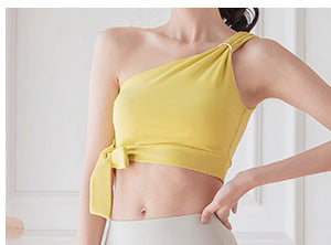 ワンショルダー伸縮性フィットネスヨガウェアスポーツブラトップ 2435