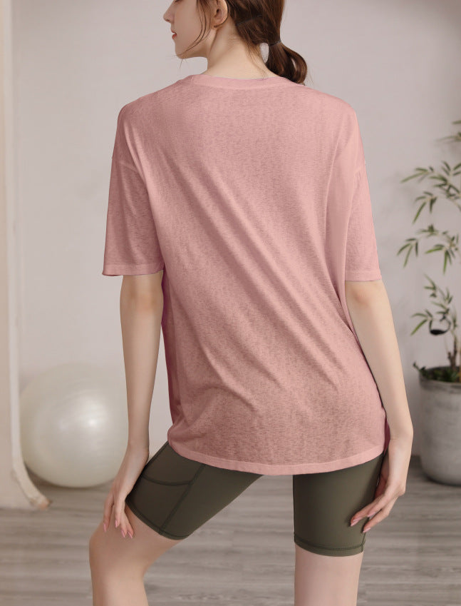 フィットネスゆったりテンセル半袖サイドスリットTシャツ 2471
