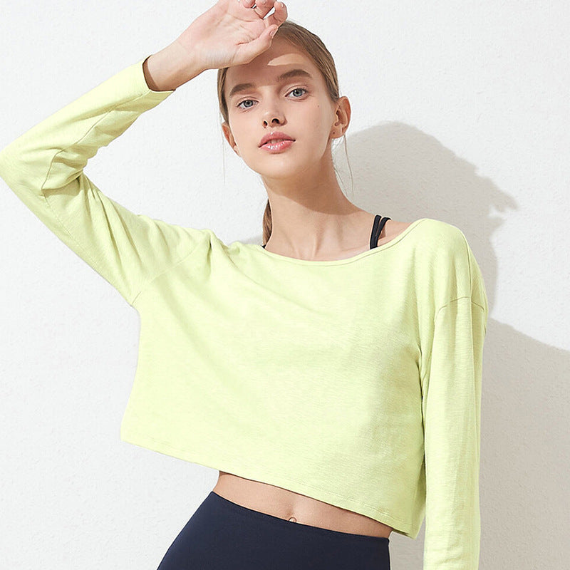 コットン クルーネック ゆったりヨガトップ 2391