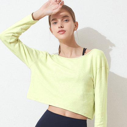 コットン クルーネック ゆったりヨガトップ 2391