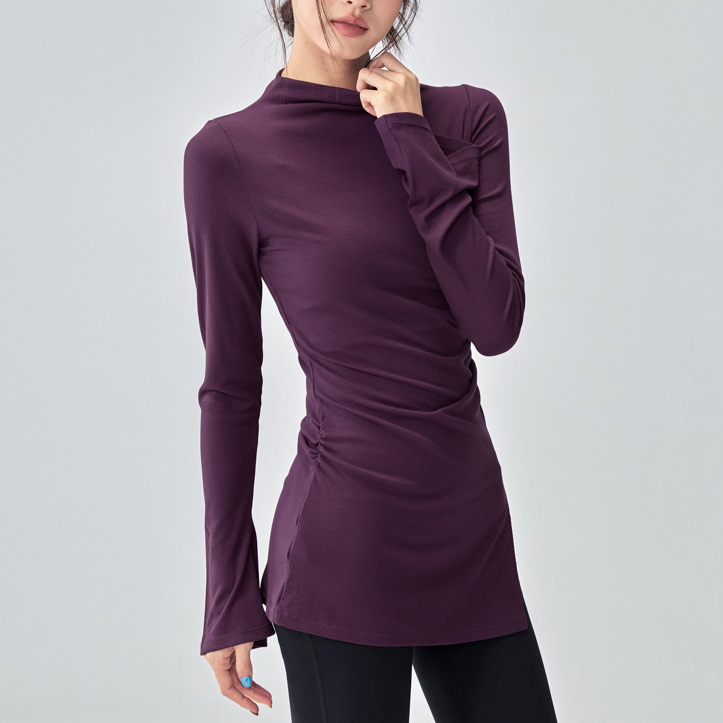 ボトルネック体型カバー ベルスリーブヨガ トップス 2396