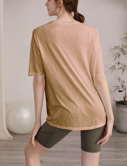 フィットネスゆったりテンセル半袖サイドスリットTシャツ 2471