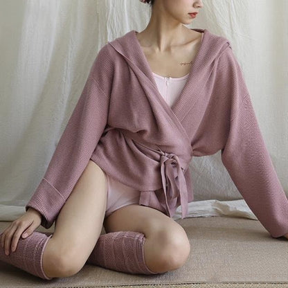 フード付きニットカーディガンヨガアウター 2422