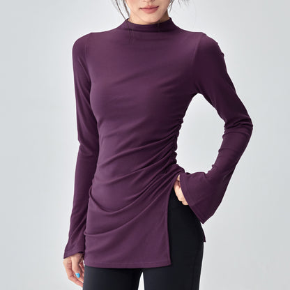 ボトルネック体型カバー ベルスリーブヨガ トップス 2396