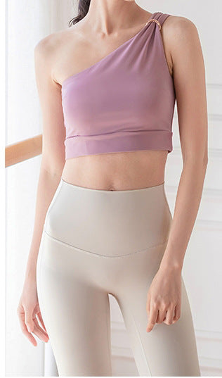 ワンショルダー伸縮性フィットネスヨガウェアスポーツブラトップ 2435