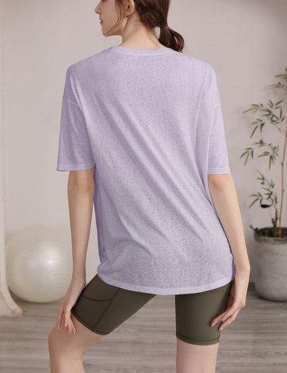 フィットネスゆったりテンセル半袖サイドスリットTシャツ 2471