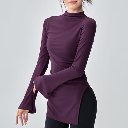 ボトルネック体型カバー ベルスリーブヨガ トップス 2396