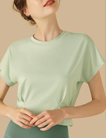 スポーツウェア半袖ショート丈フィットネスTシャツヨガウェアトップス 2459