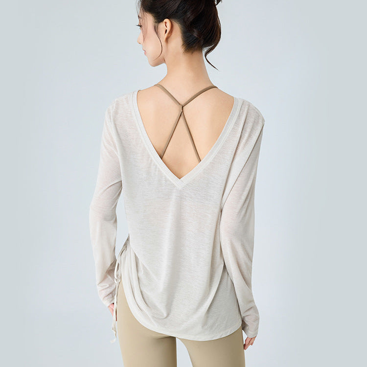 バックオープン2WAYゆったりヨガウェアトップス 2411