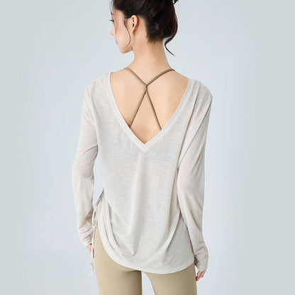 バックオープン2WAYゆったりヨガウェアトップス 2411