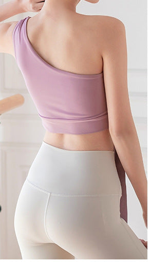 ワンショルダー伸縮性フィットネスヨガウェアスポーツブラトップ 2435