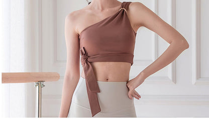 ワンショルダー伸縮性フィットネスヨガウェアスポーツブラトップ 2435