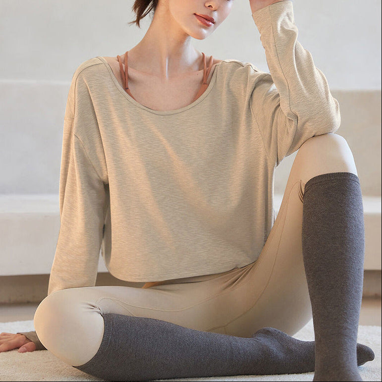 コットン クルーネック ゆったりヨガトップ 2391