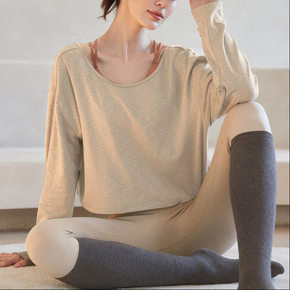 コットン クルーネック ゆったりヨガトップ 2391