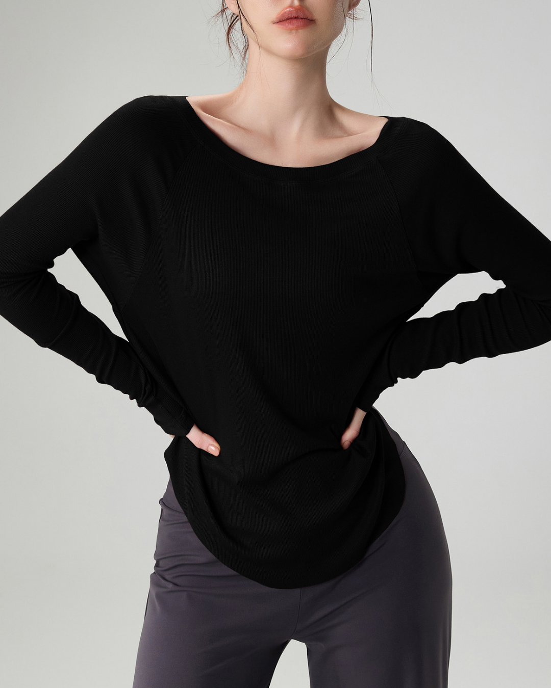 マルボートネックリブニットロングトップ 22551