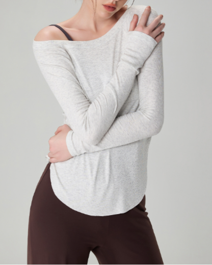 マルボートネックリブニットロングトップ 22551