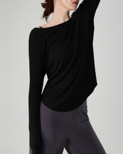 マルボートネックリブニットロングトップ 22551