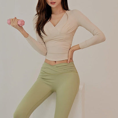 くすみカシュクールヨガロングトップ 2262