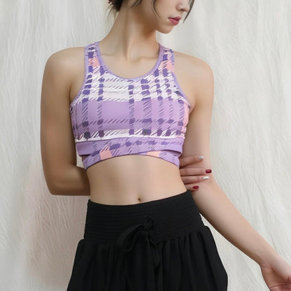 レトロプリント クロスストラップ ヨガトップス 2412