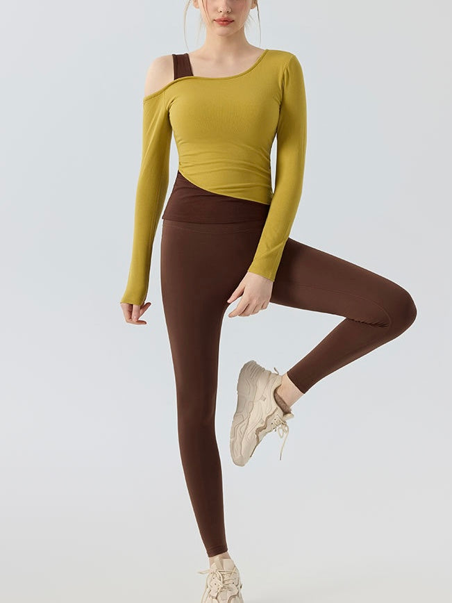 オフショルダー 拼接ぎ デザイン ヨガトップス 2408