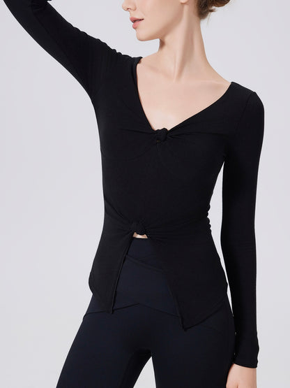 結び目デザインロングスリーブヨガトップス 2402