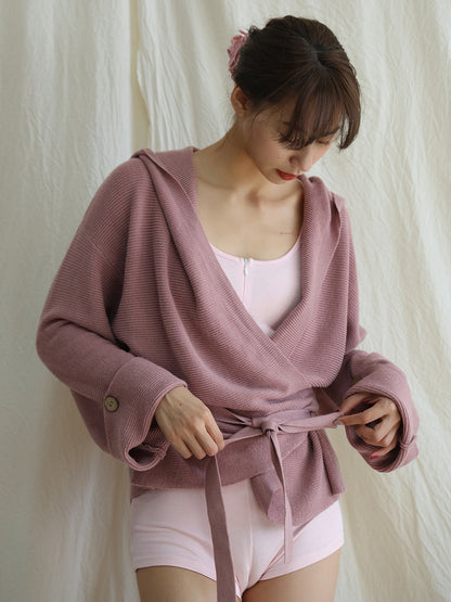 フード付きニットカーディガンヨガアウター 2422