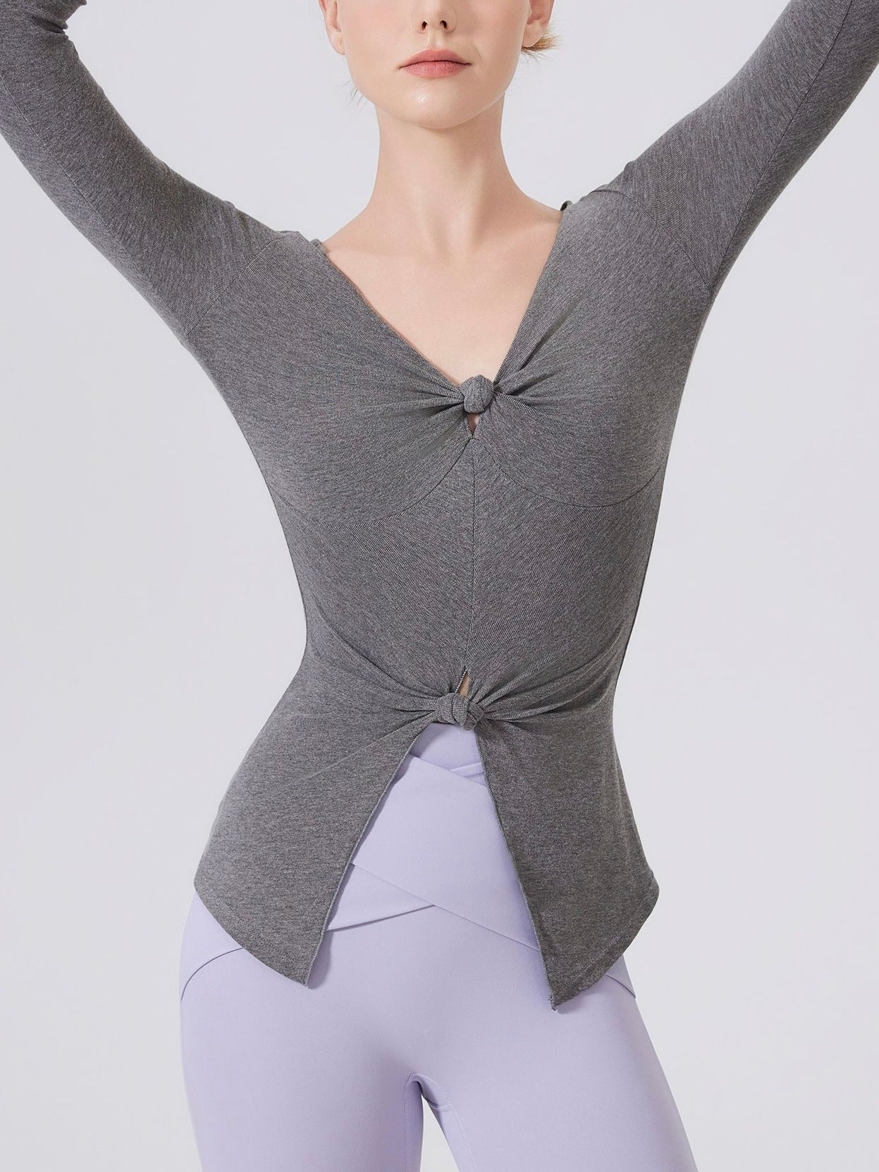 結び目デザインロングスリーブヨガトップス 2402