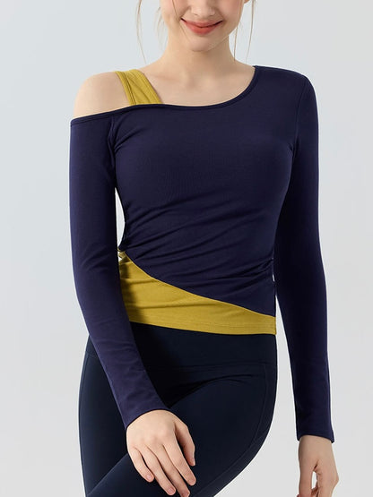 オフショルダー 拼接ぎ デザイン ヨガトップス 2408