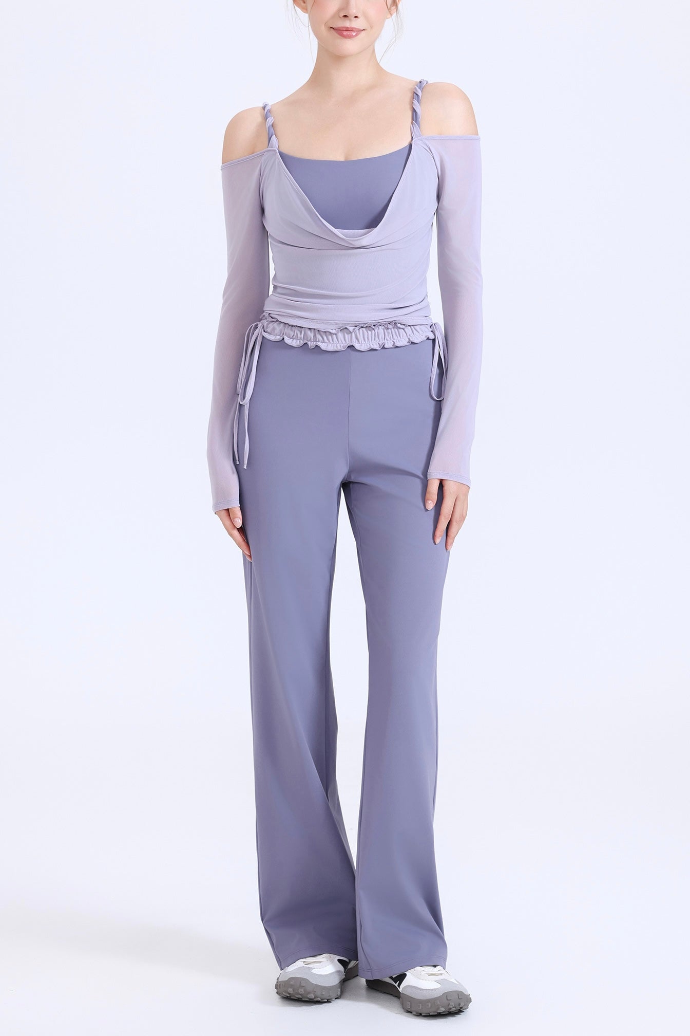 ケーブル編みメッシュのオフショルダートップス 2417