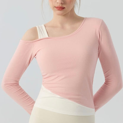 オフショルダー 拼接ぎ デザイン ヨガトップス 2408