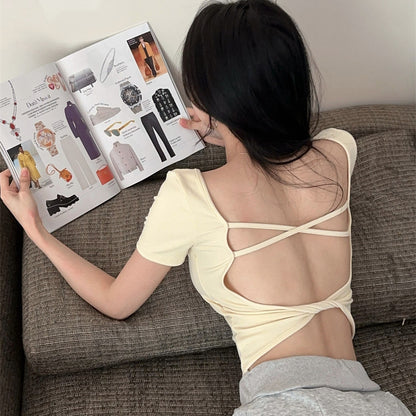 セクシーギャル風背中魅せカップ付き半袖Tシャツ 2545