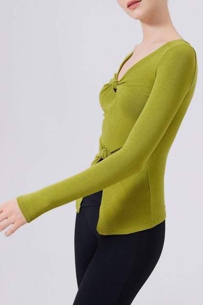 結び目デザインロングスリーブヨガトップス 2402