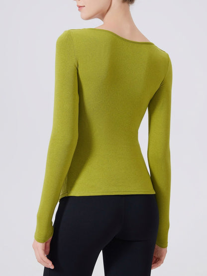 結び目デザインロングスリーブヨガトップス 2402