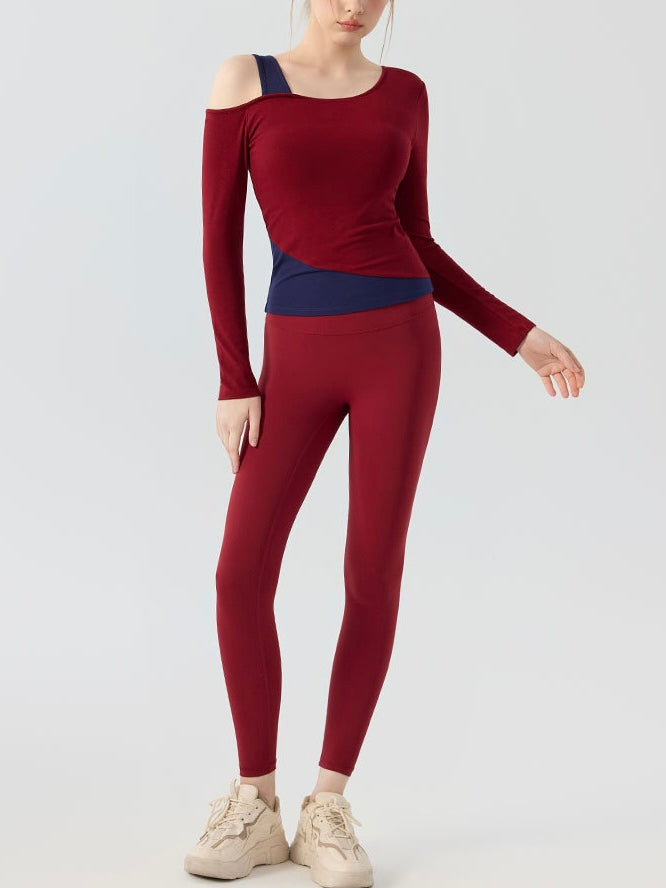 オフショルダー 拼接ぎ デザイン ヨガトップス 2408