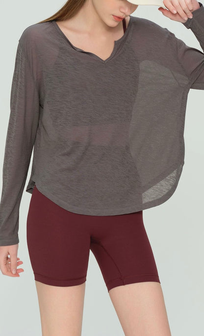 スラブヤーン Vネック クールビーズ ヨガトップス 2421