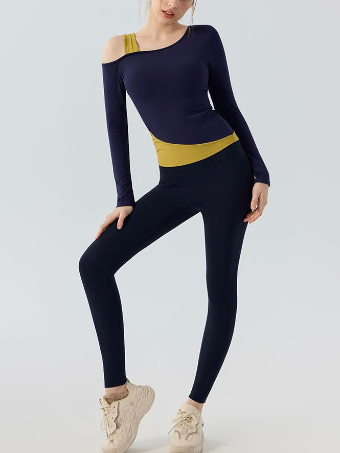 オフショルダー 拼接ぎ デザイン ヨガトップス 2408