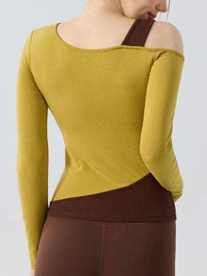 オフショルダー 拼接ぎ デザイン ヨガトップス 2408