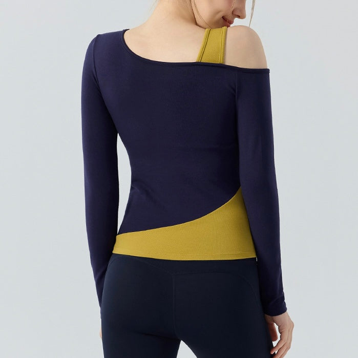 オフショルダー 拼接ぎ デザイン ヨガトップス 2408