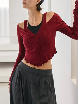 【予約販売】オフショルダー Vネック フリルヨガトップス 2414