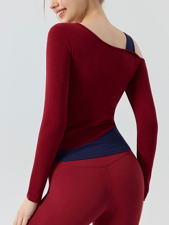 オフショルダー 拼接ぎ デザイン ヨガトップス 2408