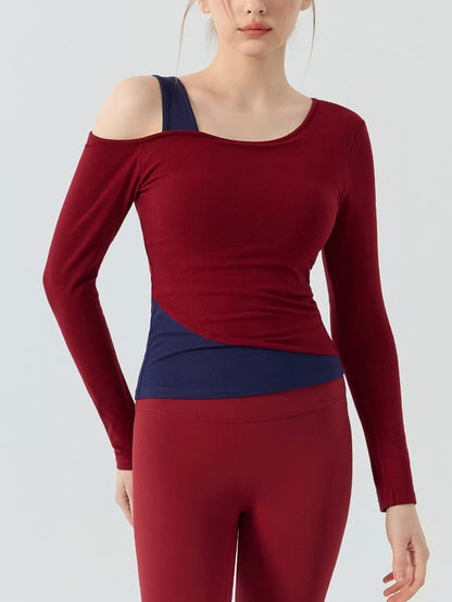 オフショルダー 拼接ぎ デザイン ヨガトップス 2408