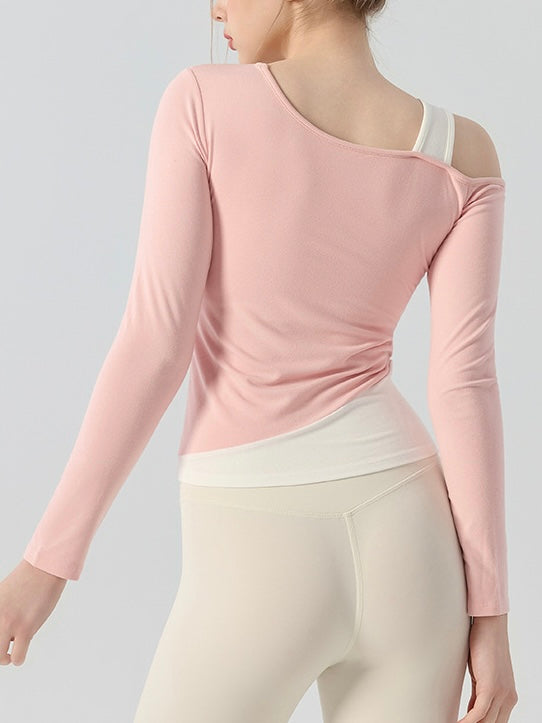 オフショルダー 拼接ぎ デザイン ヨガトップス 2408