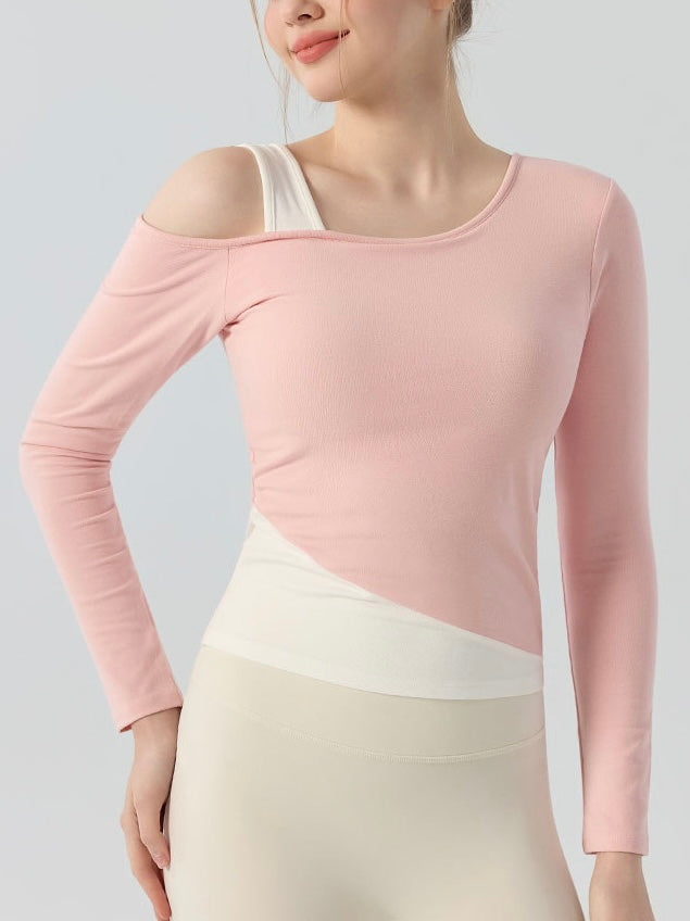 オフショルダー 拼接ぎ デザイン ヨガトップス 2408