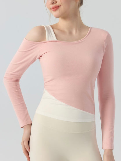 オフショルダー 拼接ぎ デザイン ヨガトップス 2408